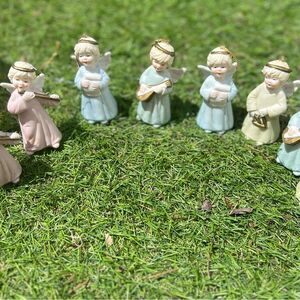 8PC Porcelain Musician Angels Seizan CP Fine Art Christmas Figurines Japan rare
